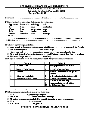 Đề kiểm tra khảo sát học kì II Tiếng anh lớp 6 - Năm học 2004-2005